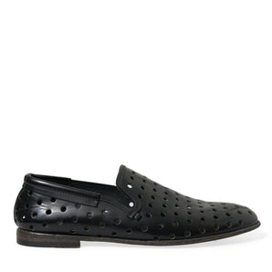 Dolce &amp; Gabbana Elegant Black Leather Perforated Loafers