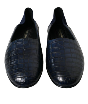 Dolce & Gabbana Blue Crocodile Leather Loafers Slip On Shoes
