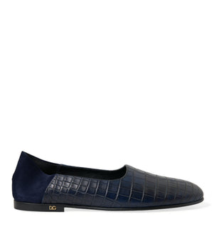 Dolce & Gabbana Blue Crocodile Leather Loafers Slip On Shoes