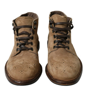 Dolce & Gabbana Brown Leather Lace Up Ankle Boots Shoes