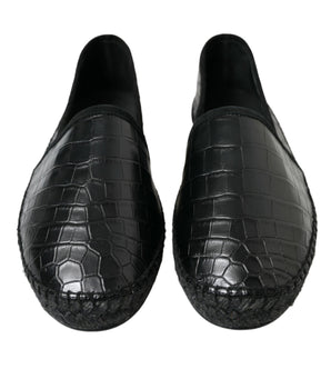 Dolce & Gabbana Black Exotic Leather Espadrilles Slip On Shoes