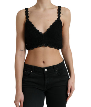 Dolce & Gabbana Black Cotton Bustier Cropped Crochet Tank Top