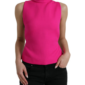 Dolce &amp; Gabbana Elegant Pink Turtleneck Sleeveless Wool Top