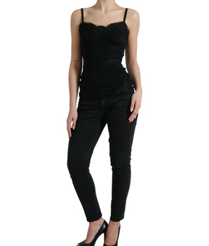 Dolce & Gabbana Black Silk Stretch Lace Sleeveless Tank Top