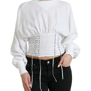 Dolce &amp; Gabbana Elegant White Lace-Up Corset Cropped Top