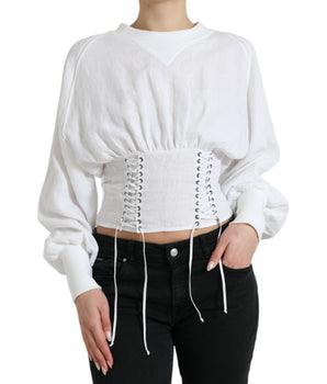 Dolce & Gabbana White Cotton Corset Cropped Long Sleeves Topclothing