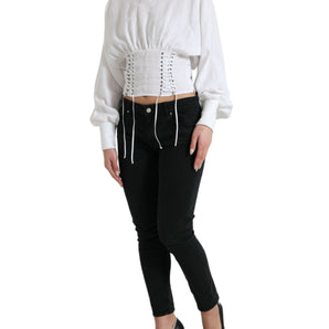 Dolce &amp; Gabbana Elegant White Lace-Up Corset Cropped Top