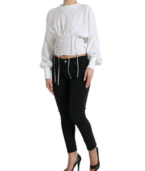 Dolce & Gabbana White Cotton Corset Cropped Long Sleeves Topclothing