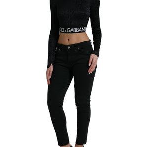 Dolce &amp; Gabbana Elegant Black Cropped Top with Zip Closure