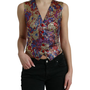 Dolce &amp; Gabbana Multicolor Floral Print Jacquard Waistcoat Vest