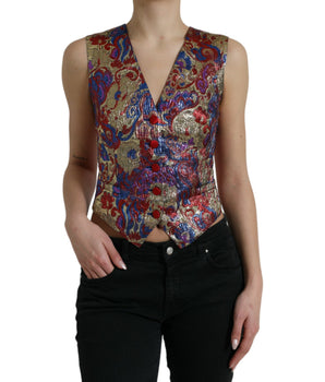 Dolce & Gabbana Multicolor Jacquard Button Waistcoat Vest Top