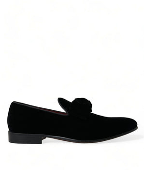 Dolce & Gabbana Black Velvet Loafers Formal Dress Shoes