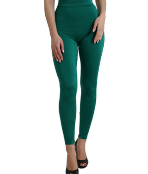 Dolce & Gabbana Green Nylon Stretch Slim Leggings Pants