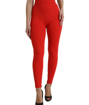 Dolce & Gabbana Red Nylon Stretch Slim Leggings Pants