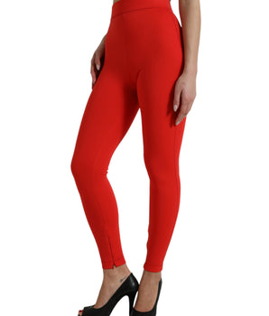 Dolce & Gabbana Red Nylon Stretch Slim Leggings Pants