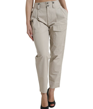 Dolce & Gabbana Beige Cotton High Waist Tapered Pants