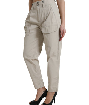 Dolce & Gabbana Beige Cotton High Waist Tapered Pants