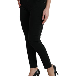 Dolce &amp; Gabbana Elegant Mid Waist Stretch Jeans in Black