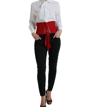 Dolce & Gabbana Red Silk Belt Waist Lace Up Strap Corset