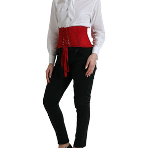 Dolce &amp; Gabbana Silk Corset Waist Belt in Fiery Red