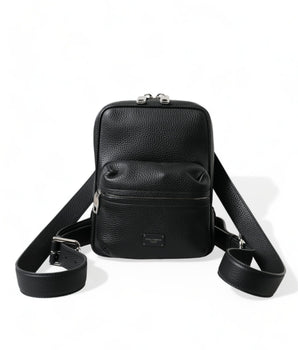 Dolce & Gabbana Black Calfskin Leather Logo Palermo Backpack Bag