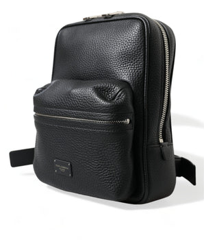 Dolce & Gabbana Black Calfskin Leather Logo Palermo Backpack Bag