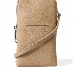 Dolce &amp; Gabbana Elegant Beige Leather Crossbody Phone Bag