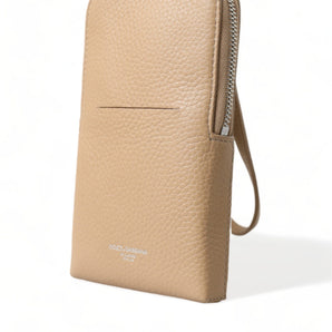 Dolce &amp; Gabbana Elegant Beige Leather Crossbody Phone Bag