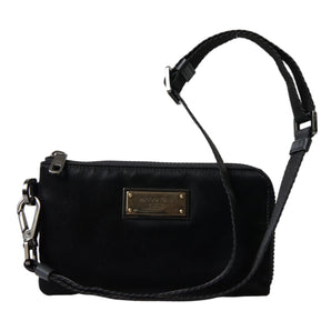 Dolce &amp; Gabbana Elegant Black Nylon &amp; Leather Pouch