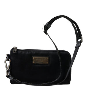 Dolce &amp; Gabbana Black Nylon Logo Plaque Keyring Pouch Clutch Bag