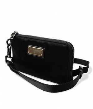 Dolce &amp; Gabbana Black Nylon Logo Plaque Keyring Pouch Clutch Bag
