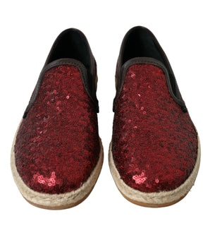 Dolce & Gabbana Red Sequined Loafers Slippers Men Shoes