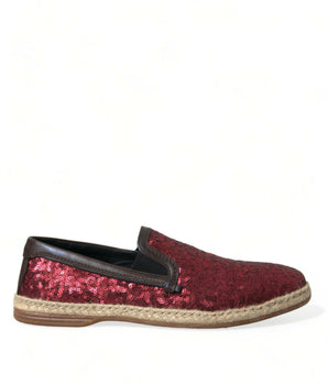 Dolce & Gabbana Red Sequined Loafers Slippers Men Shoes