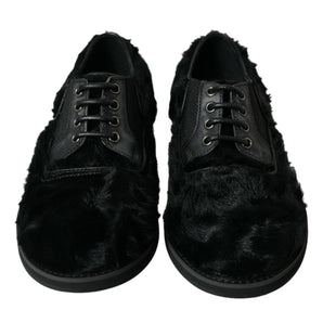 Dolce &amp; Gabbana Elegant Black Fur Derby Dress Shoes for Men