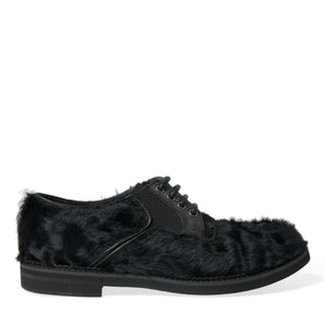 Dolce &amp; Gabbana Elegant Black Fur Derby Dress Shoes for Men