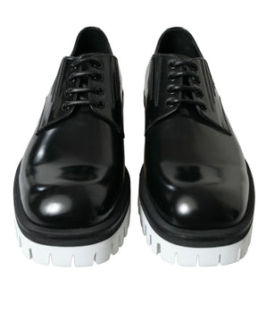 Dolce & Gabbana Black White Leather Lace Up Derby Dress Shoes