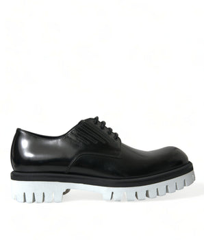 Dolce & Gabbana Black White Leather Lace Up Derby Dress Shoes
