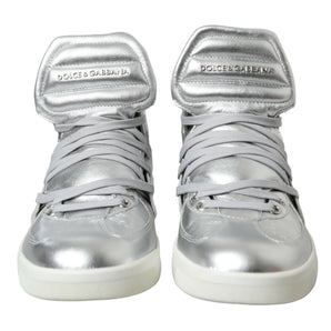 Dolce &amp; Gabbana Silver Leather High-Top Sneakers