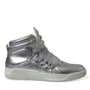 Dolce & Gabbana Silver Leather High-Top Sneakers