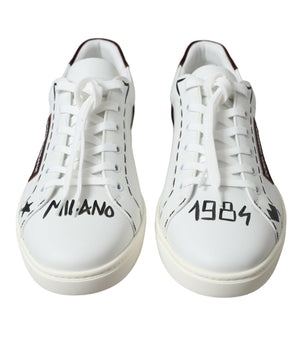 Dolce & Gabbana White Bordeaux Leather Logo Low Top Sneakers Shoes