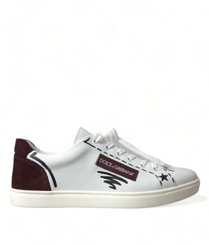 Dolce & Gabbana White Bordeaux Leather Logo Low Top Sneakers Shoes