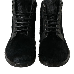 Dolce &amp; Gabbana Elegant Black Calf Leather Lace-Up Boots