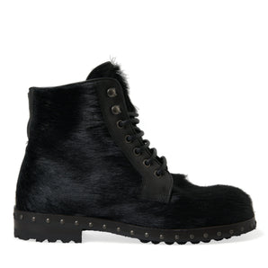 Dolce &amp; Gabbana Elegant Black Calf Leather Lace-Up Boots