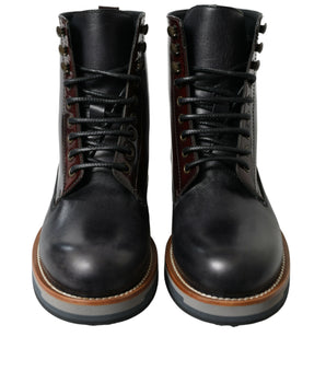 Dolce & Gabbana Black Leather Military Combat Boots Shoes