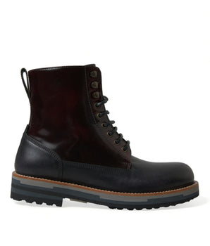Dolce & Gabbana Black Leather Military Combat Boots Shoes