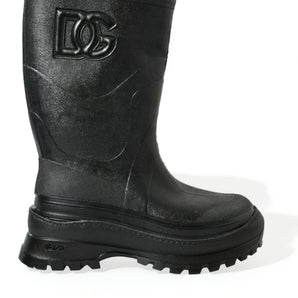 Dolce &amp; Gabbana Sleek Metallic Rubber Rain Boots with DG Logo