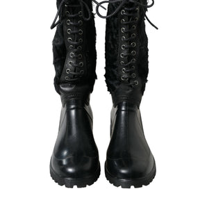 Dolce &amp; Gabbana Sleek Black Shearling Mid Calf Boots