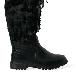 Dolce &amp; Gabbana Sleek Black Shearling Mid Calf Boots