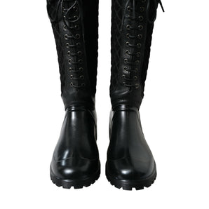 Dolce & Gabbana Elegant Quilted Lace-Up Rain Boots