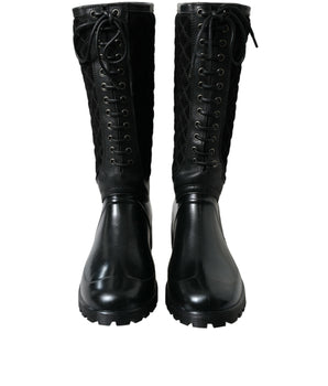 Dolce & Gabbana Black Chioggia Rubber Suede Rain Boots Shoes